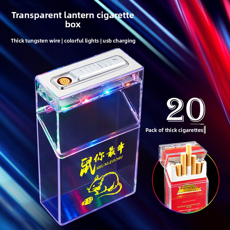 Transparent Colorful Rechargeable Cigarette Case Lighter Windproof