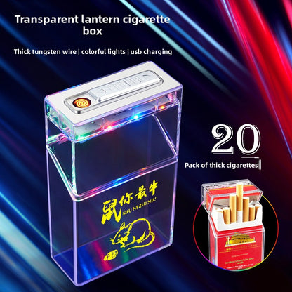 Transparent Colorful Rechargeable Cigarette Case Lighter Windproof