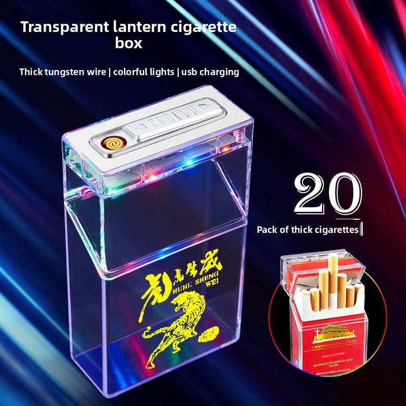 Transparent Colorful Rechargeable Cigarette Case Lighter Windproof