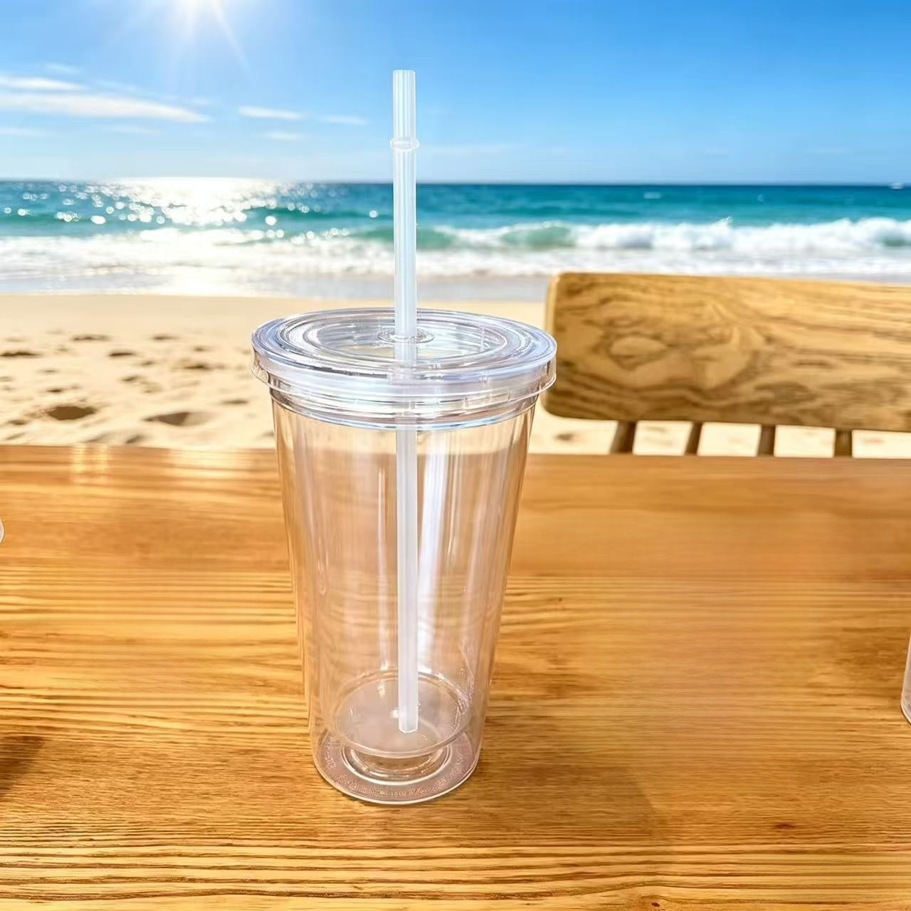 Transparent Double Layer Plastic Straw Cup