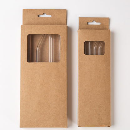 Transparent heat-resistant glass straw in a kraft paper box