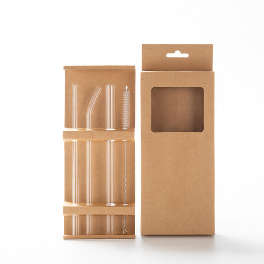 Transparent heat-resistant glass straw in a kraft paper box