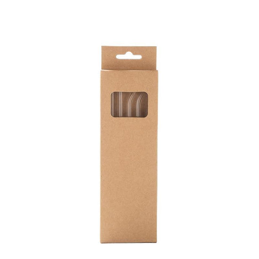 Transparent heat-resistant glass straw in a kraft paper box