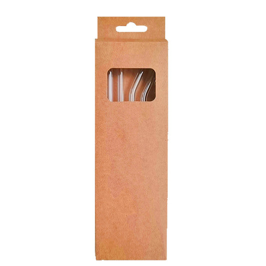 Transparent heat-resistant glass straw in a kraft paper box
