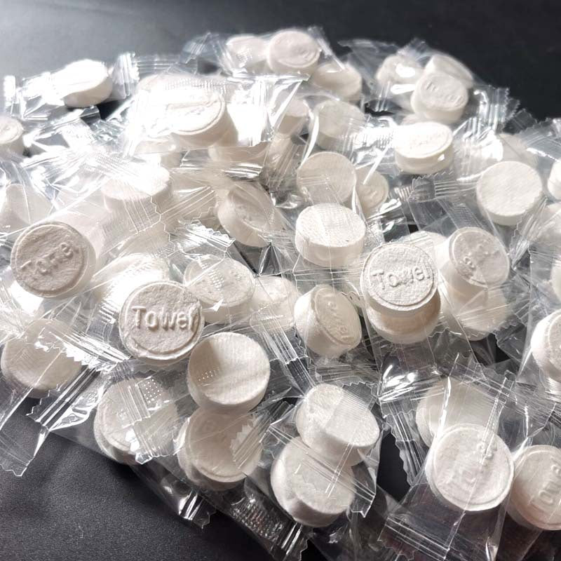 Transparent packaging compressed towels