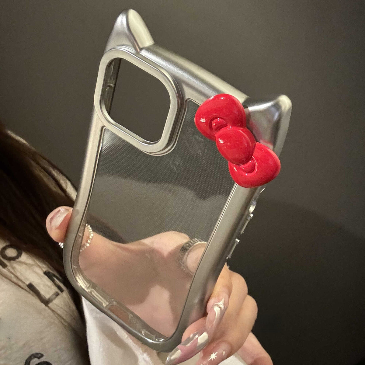 Transparent phone case with silver cat ears