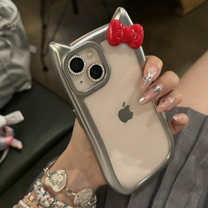 Transparent phone case with silver cat ears
