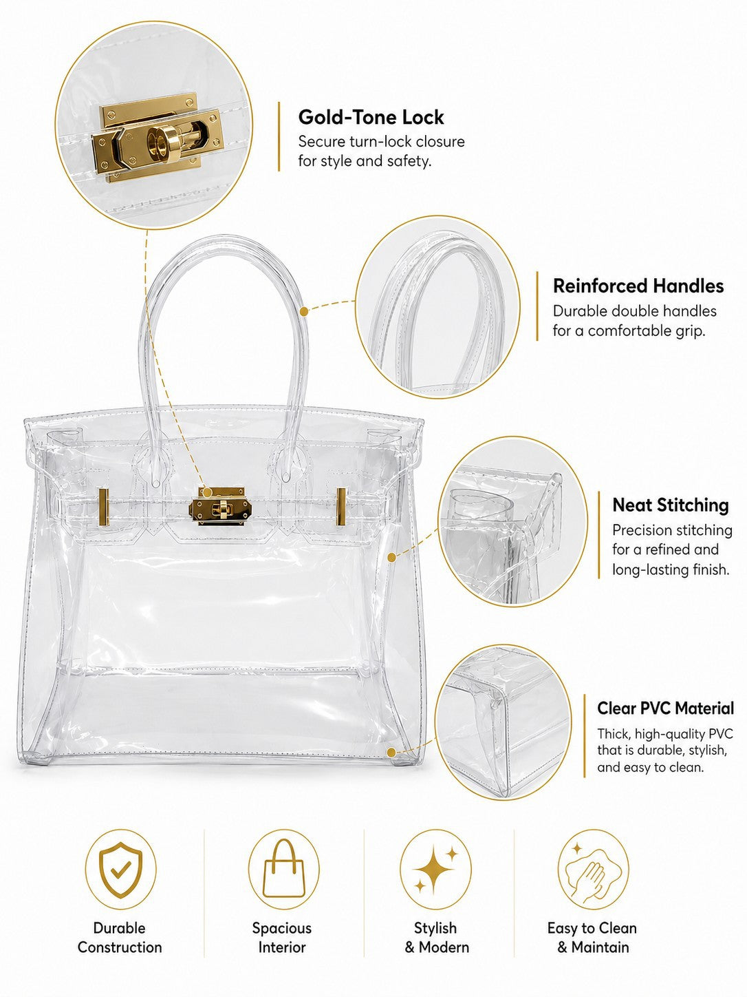Transparent PVC Handbag with Metallic Accents