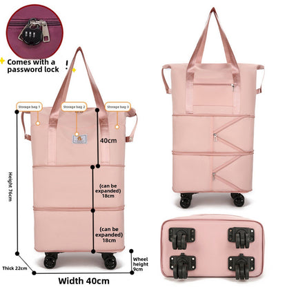 Travel Bag with Pulley Universal Wheel Wheels Women's Large Capacity Lightweight Foldable Draw-Bar Luggage Storage Luggage Bag