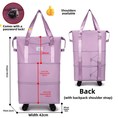 Travel Bag with Pulley Universal Wheel Wheels Women's Large Capacity Lightweight Foldable Draw-Bar Luggage Storage Luggage Bag