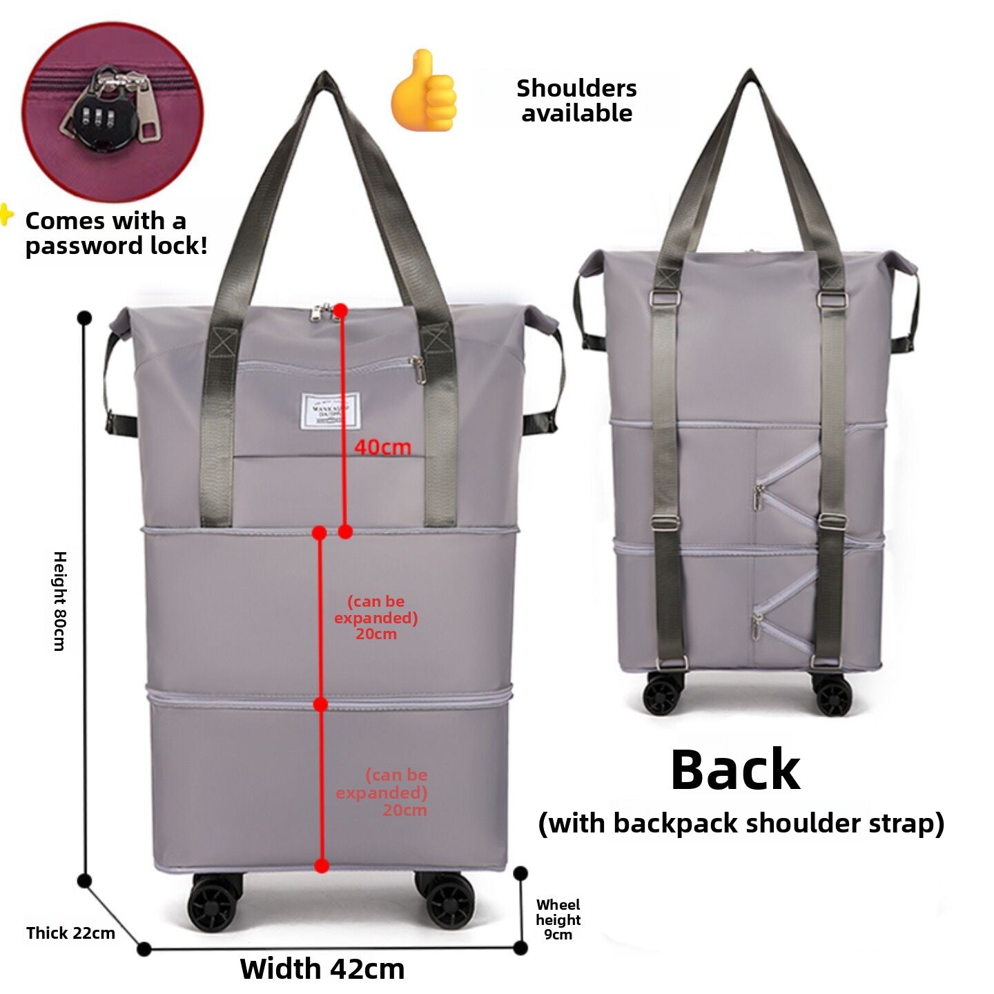 Travel Bag with Pulley Universal Wheel Wheels Women's Large Capacity Lightweight Foldable Draw-Bar Luggage Storage Luggage Bag