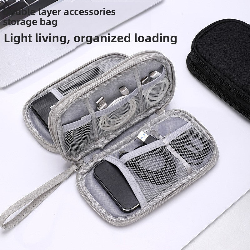 Travel double-layer data cable storage bag