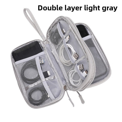 Travel double-layer data cable storage bag