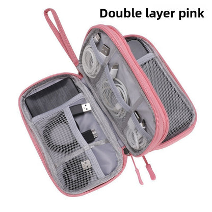 Travel double-layer data cable storage bag