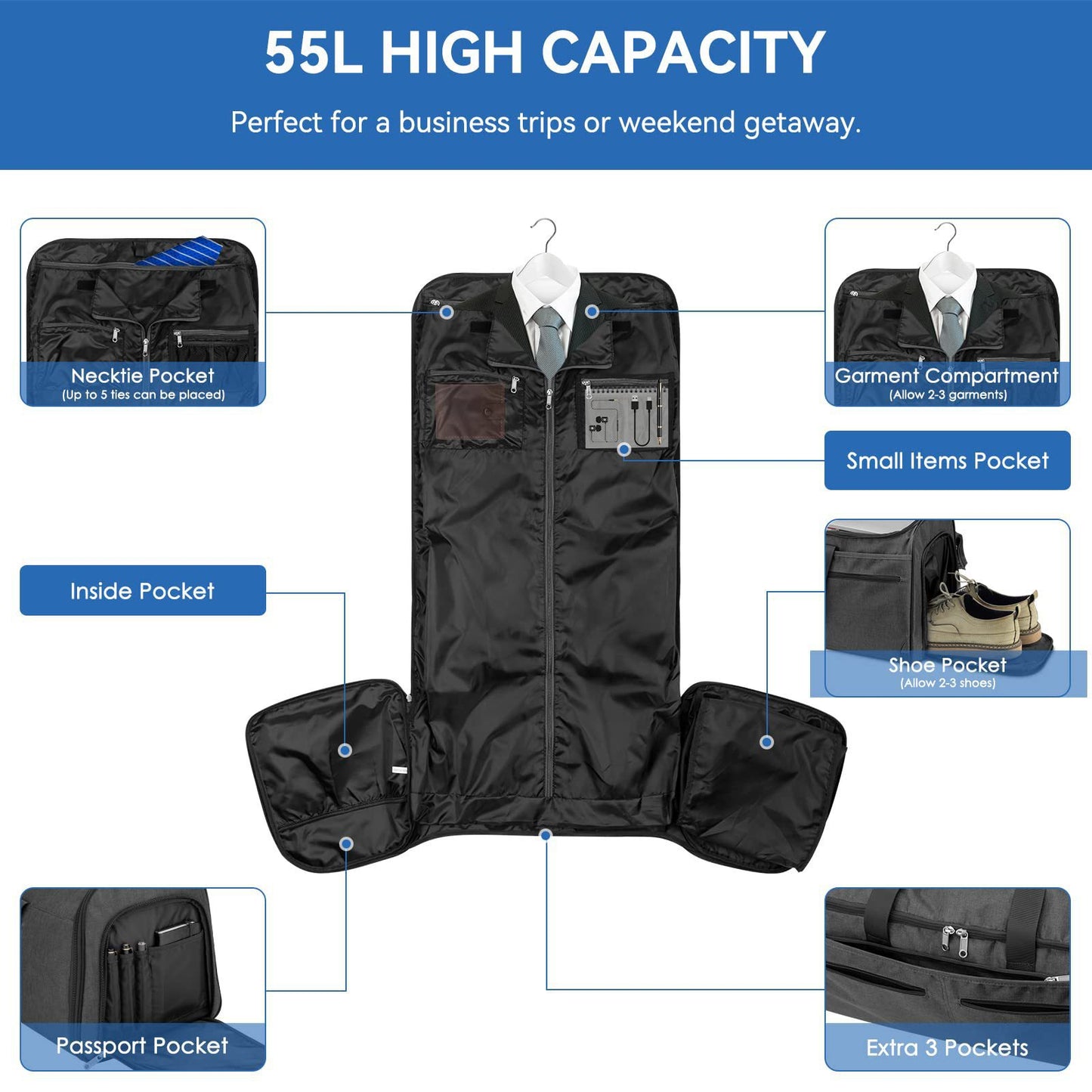 Travel Garment Bag with Shoe Compartment