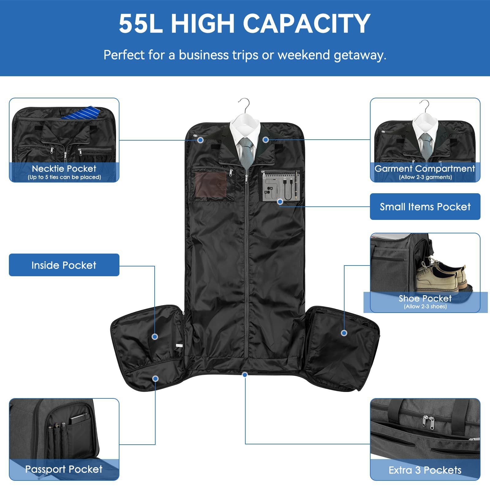 Travel Garment Bag with Shoe Compartment