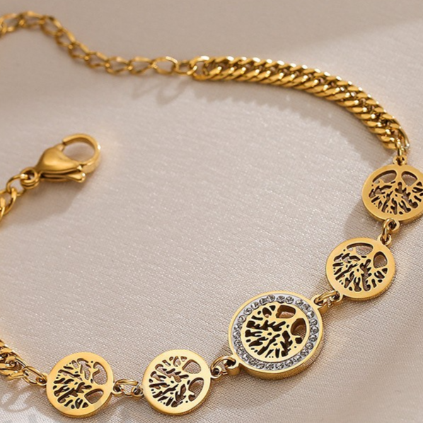 Tree of Life Diamond Cuban Chain Women Bracelet