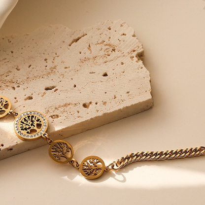 Tree of Life Diamond Cuban Chain Women Bracelet