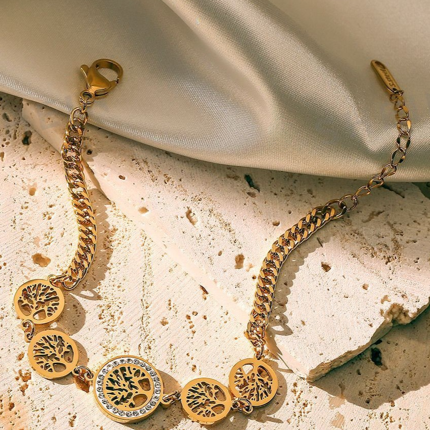 Tree of Life Diamond Cuban Chain Women Bracelet