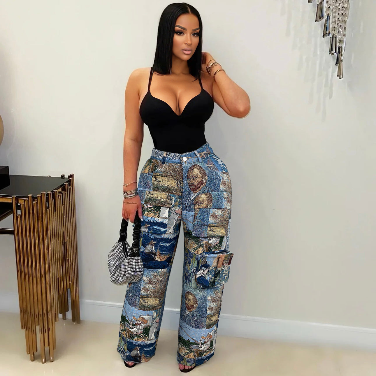 Trend Jacquard Vintage Multi-Pocket Crane Pants