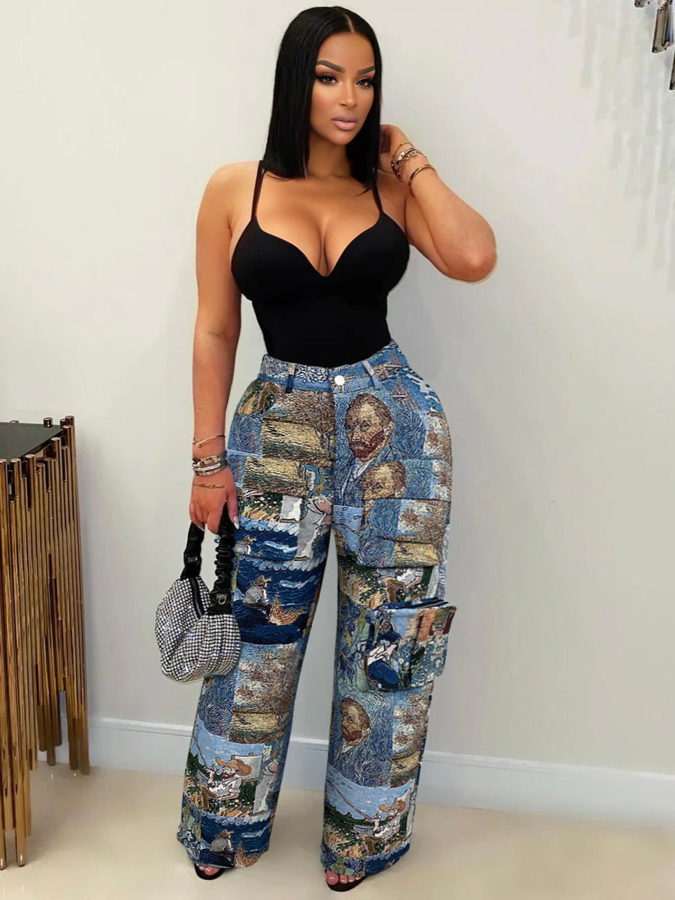 Trend Jacquard Vintage Multi-Pocket Crane Pants