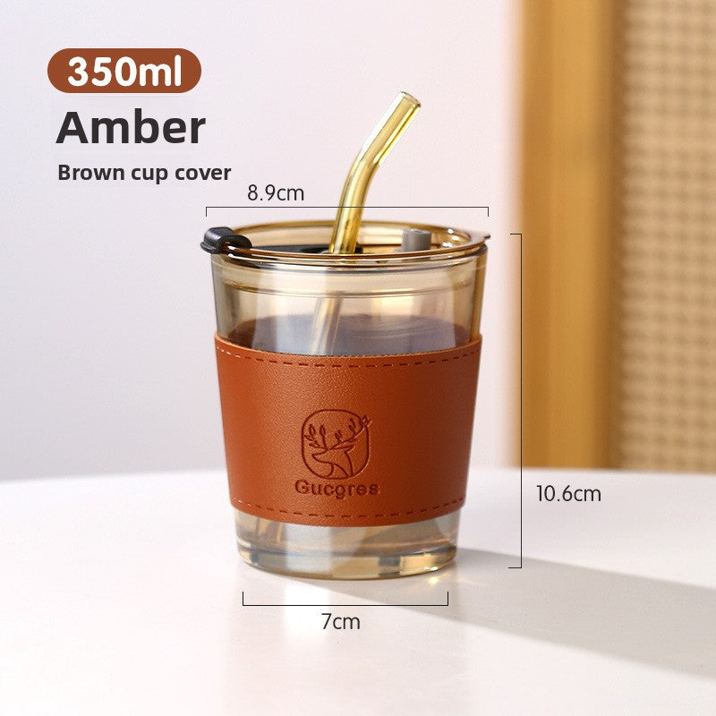 Trendy Bamboo Glass Cup with Straw and Sleeve