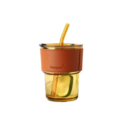 Trendy Bamboo Glass Cup with Straw and Sleeve