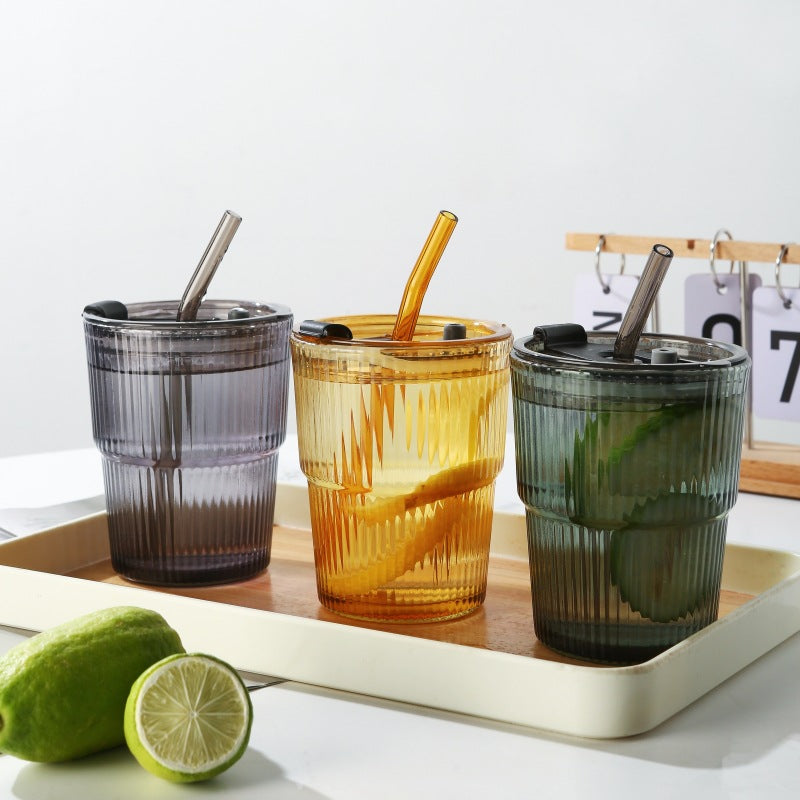 Trendy Bamboo Glass Cup with Straw and Sleeve