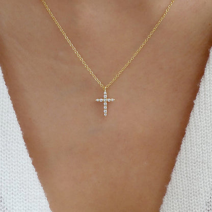 Trendy Diamond Accent Alloy Cross Necklace
