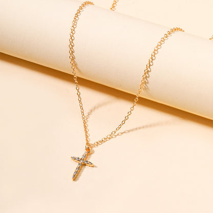 Trendy Diamond Accent Alloy Cross Necklace