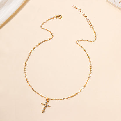 Trendy Diamond Accent Alloy Cross Necklace