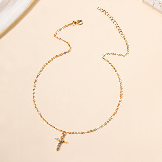 Trendy Diamond Accent Alloy Cross Necklace