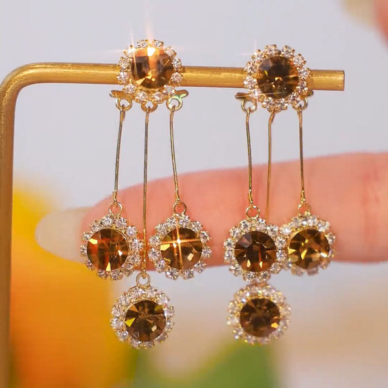 Trendy Full Diamond Tassel Earrings with Silver Needles