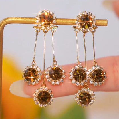 Trendy Full Diamond Tassel Earrings with Silver Needles