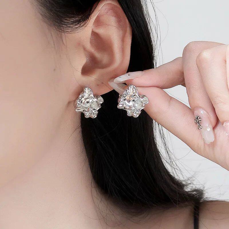 Trendy Gold Color Needle Earrings Simply Cute Metallic Geome