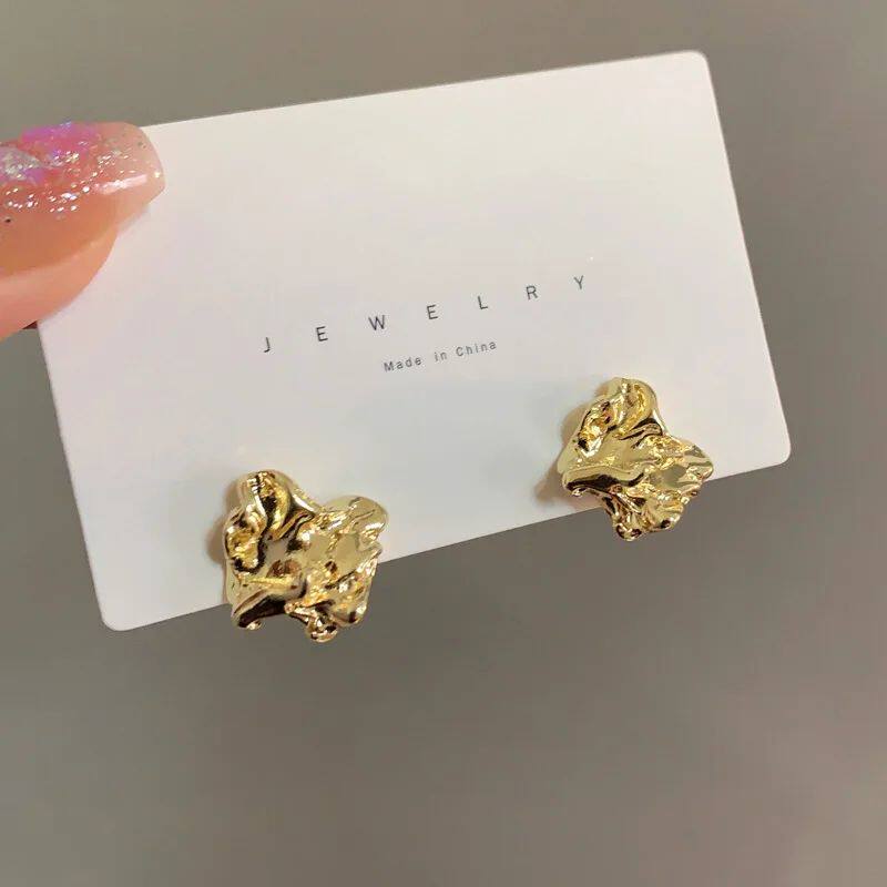 Trendy Gold Color Needle Earrings Simply Cute Metallic Geome