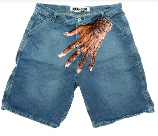 Trendy Hip-Hop Printed Denim Shorts
