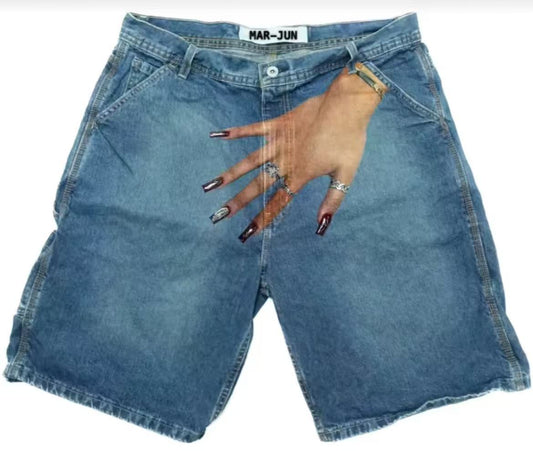 Trendy Hip-Hop Printed Denim Shorts