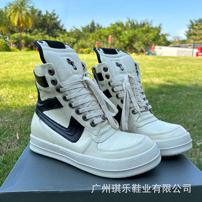 Trendy Men's High-Top Sneakers Genuine Leather Lace-Up Shoes