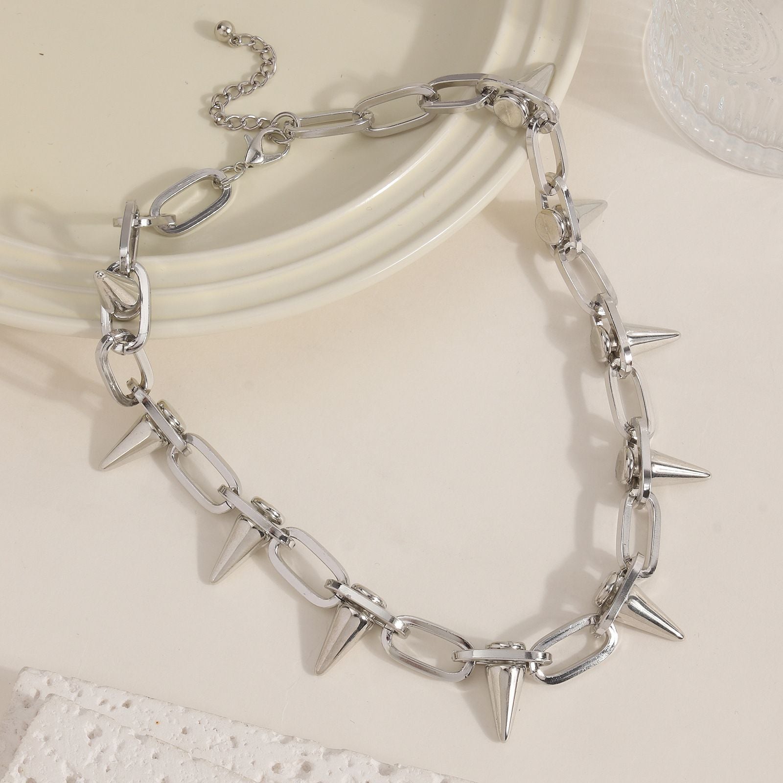 Trendy Personality Punk Hip-Hop Fashion Tassel Rivet Women's Necklace Cross-Border Temperament European and American Cross-Border Direct Sales Chain