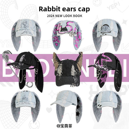 Trendy Rabbit Ear Denim Baseball Cap