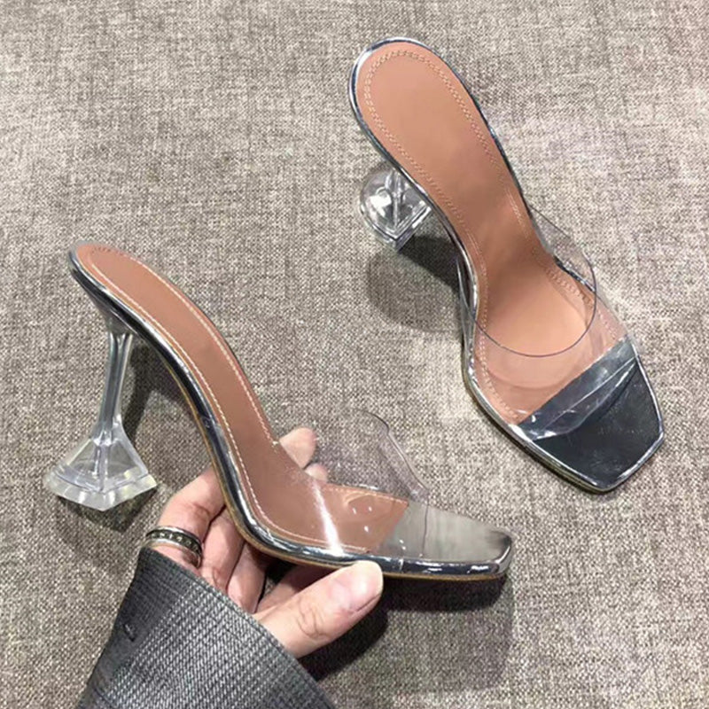 Trendy Versatile Open-Toe Transparent High Heels