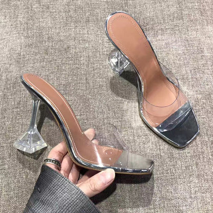 Trendy Versatile Open-Toe Transparent High Heels