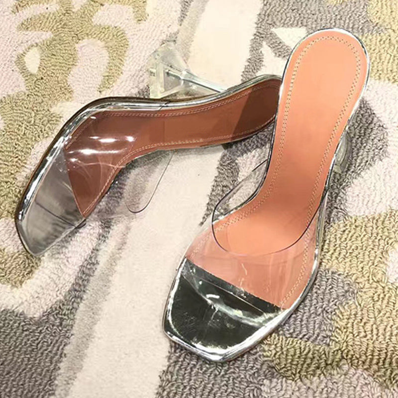 Trendy Versatile Open-Toe Transparent High Heels