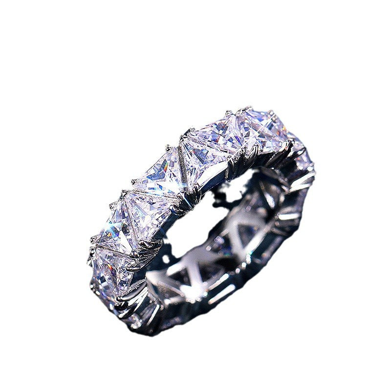 Triangle Zircon Ring with Full Diamond Inlay