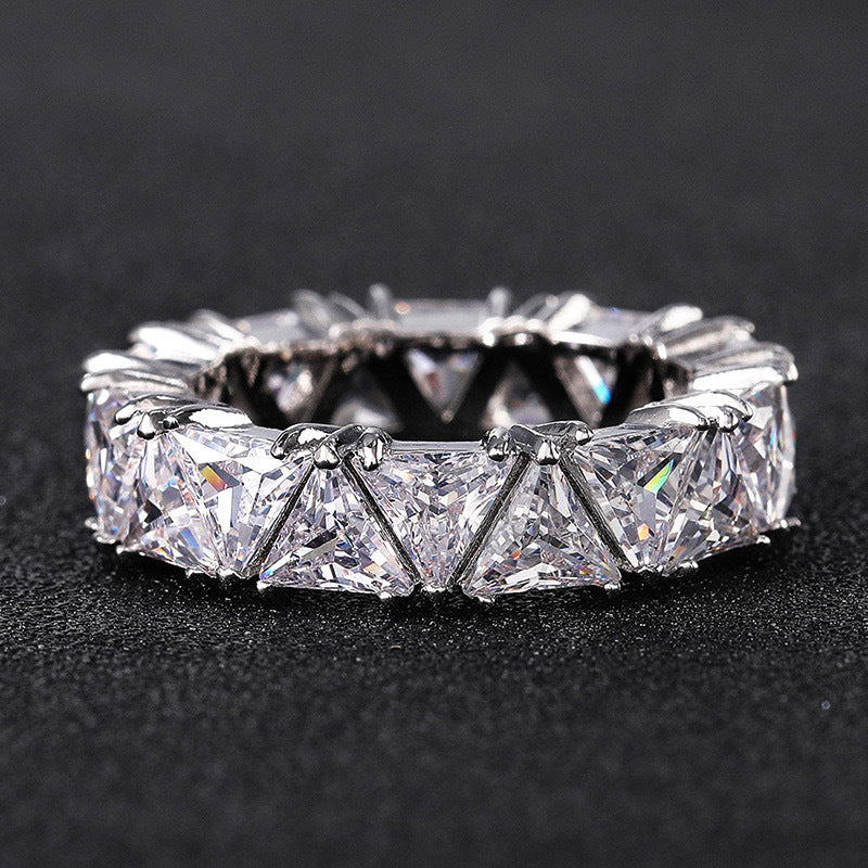 Triangle Zircon Ring with Full Diamond Inlay