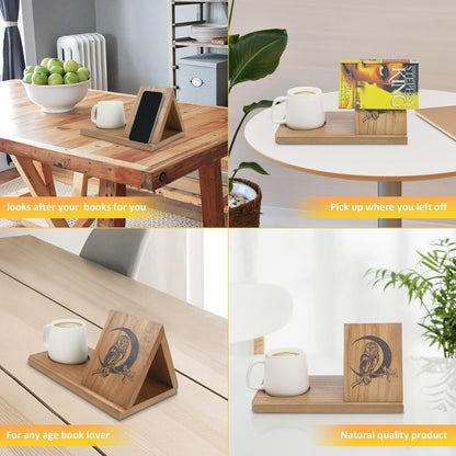 Triangular Wooden Desktop Reading Rack with Cup and Phone Holder
