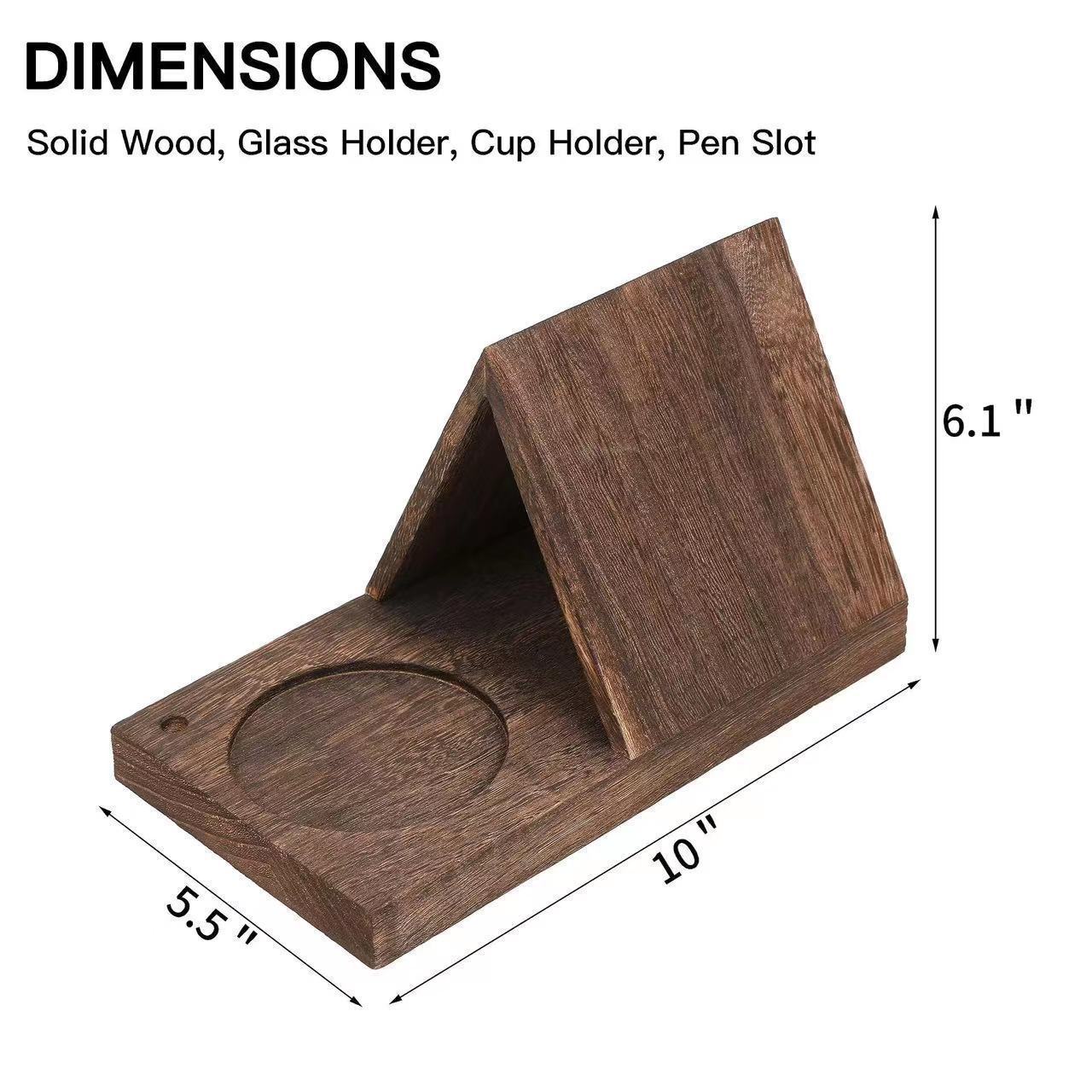Triangular Wooden Desktop Reading Rack with Cup and Phone Holder