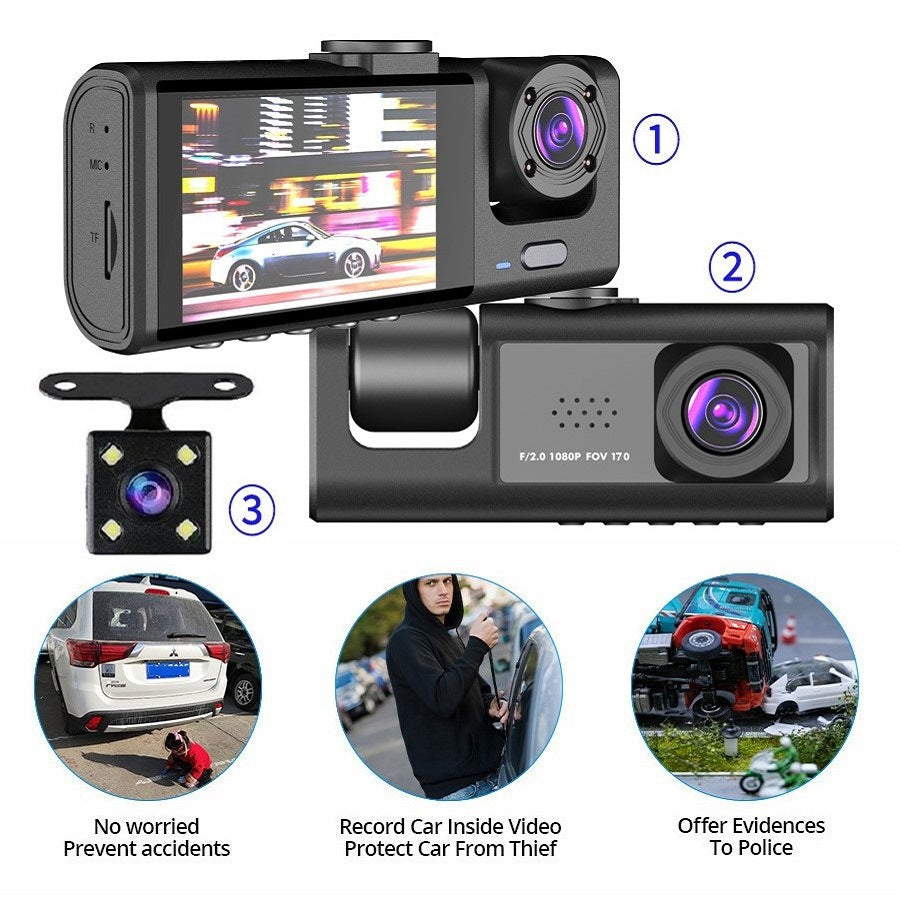 Triple Lens Car Dash Cam with WiFi Connectivity