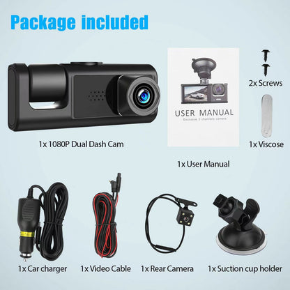 Triple Lens Car Dash Cam with WiFi Connectivity